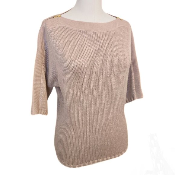 Dusty Pink GAP Knit Top w Zippers Short Sleeve Pastel Cute Womens T Shirt Size M - Picture 2 of 10